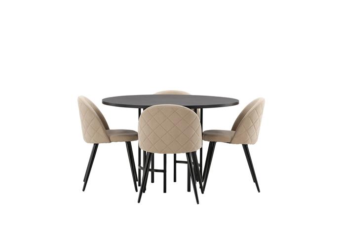 Ruokailuryhmä Copenhagen 115 cm Pyöreä 4 Velvet Tuolia - Beige