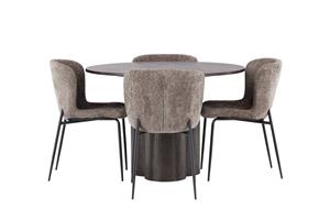 Ruokailuryhmä Olivia 110 cm Pyöreä 4 Modesto Tuolia - Beige