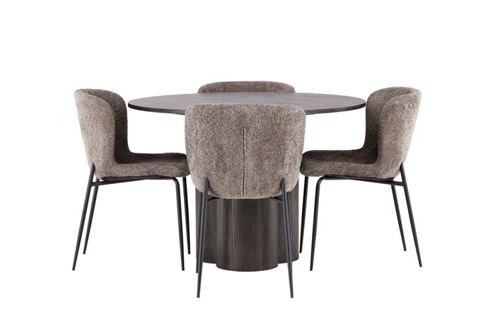 Ruokailuryhmä Olivia 110 cm Pyöreä 4 Modesto Tuolia - Beige