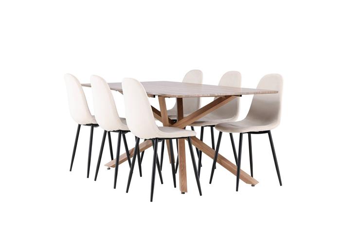 Piazza Ruokailuryhmä 180 cm Suorakulmainen jossa 6 Polar tuolia - Mokka/Beige