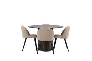 Ruokailuryhmä Olivia 110 cm Pyöreä 4 Velvet Tuolia - Beige