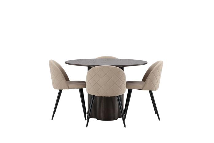 Ruokailuryhmä Olivia 110 cm Pyöreä 4 Velvet Tuolia - Beige