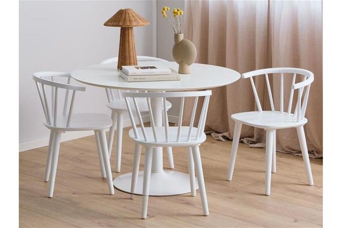 Ibiza Dining Group Pyöreä 110 Cm + 4 Ruokapöydän Tuolia - Valkoinen