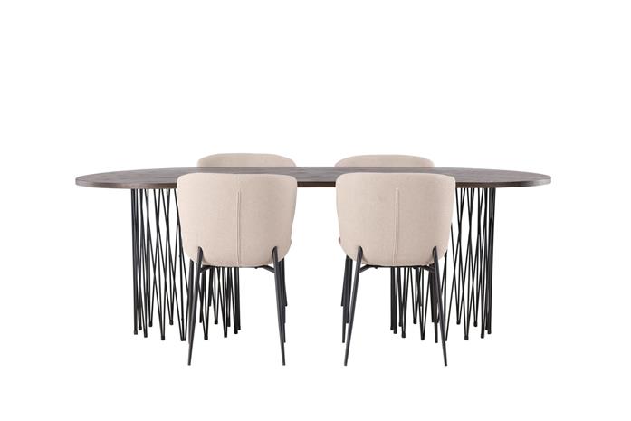 Ruokailuryhmä Stone 220 cm Soikea 4 Modesto Tuolia - Beige