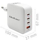 Laturi verkkovirta 140w gan 5-20v 2.5-5a 3 x usb-c pd 1 usb qc 3.0 valkoinen Qoltec