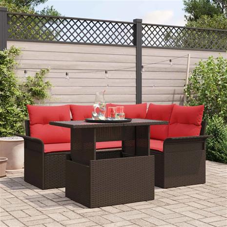 vidaXL Puutarhasohva Setti tyynyllä 5 pcs Ruskea Poly Rattan