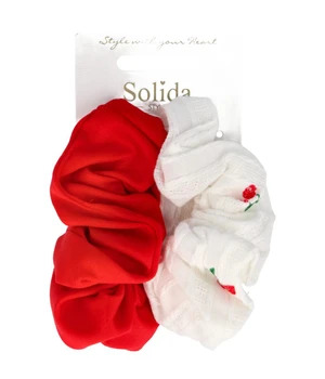 Solida Scrunchie 11 cm rot, weiß Hiuslenkki 2 kpl – kuva 1/5