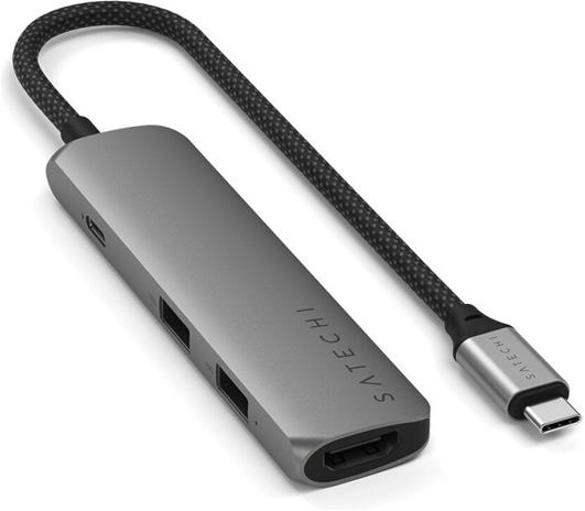 Satechi 4-i-1 USB-C Slim Multiport Adapter 4K - rymdgrå