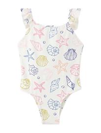 Mango Navy Print Swimsuit With Ruffles - White - 4-5