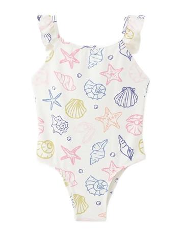 Mango Navy Print Swimsuit With Ruffles - White - 4-5