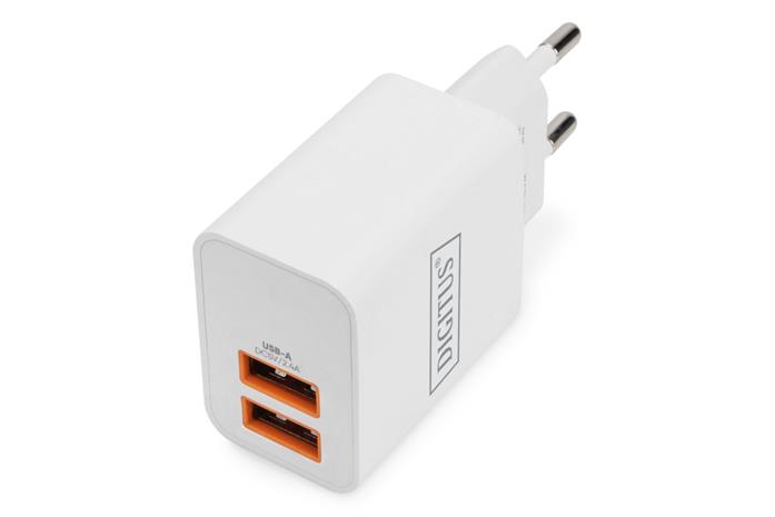 Digitus Kaksinkertainen USB-Laturi, 15.5W, Valkoinen