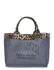 Ganni Canvas Tote Bag With Leopard Print Trim - Blue - ONE SIZE