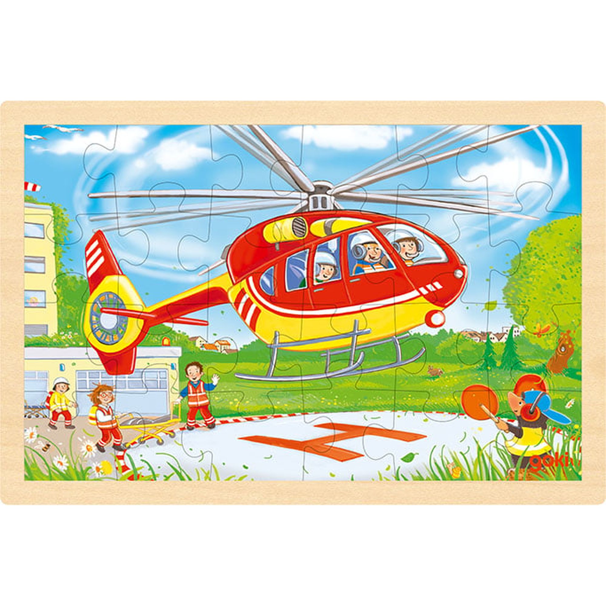 Goki Wooden Jigsaw Puzzle - Helicopter and Fire Truck - 24 pcs. Puu
