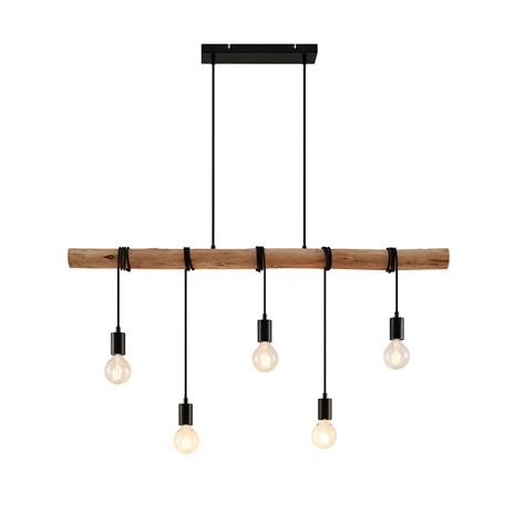 Lindby Rom -riippuvalo puutangolla, 5-lamp.