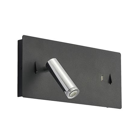 Lucande Kimo -LED-seinävalo, musta, USB-liitäntä