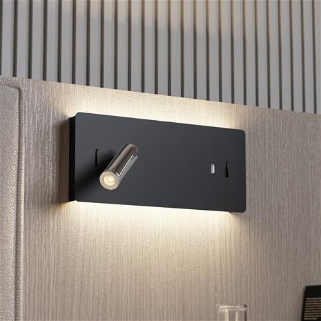 Lucande Kimo -LED-seinävalo, musta, USB-liitäntä