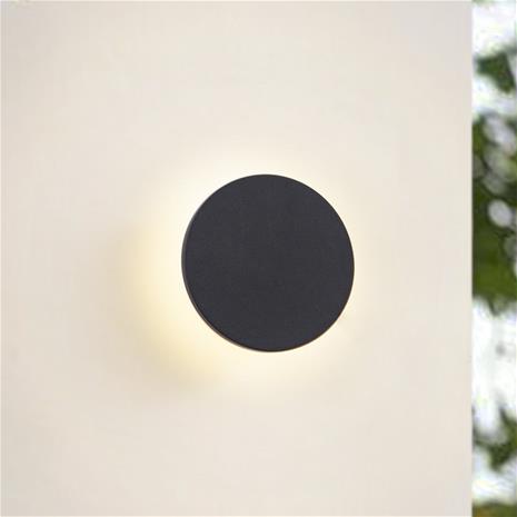 Arcchio LED-ulkoseinälamppu Gravo, Ø 16 cm, musta, IP65