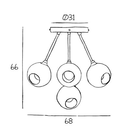 Ballroom Molecule kattovalaisin, valkoinen, lasi, 5-valo, 5 valoa