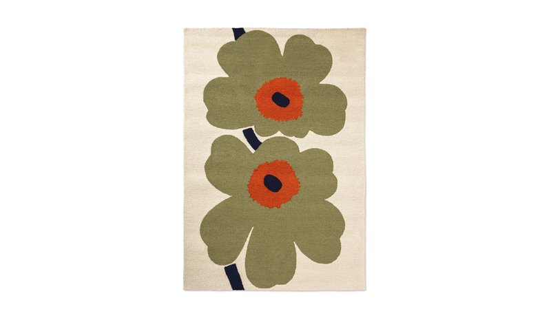 Marimekko Unikko anniversary matto ulkokäyttöön Dusty green, 140ä—200 cm