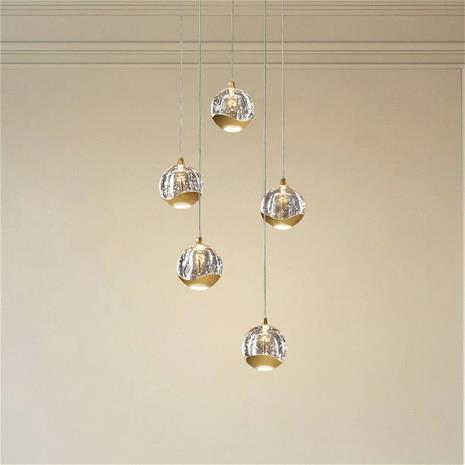 LED-riippuvalo Hayley 5-lampp. pyöreä kulta
