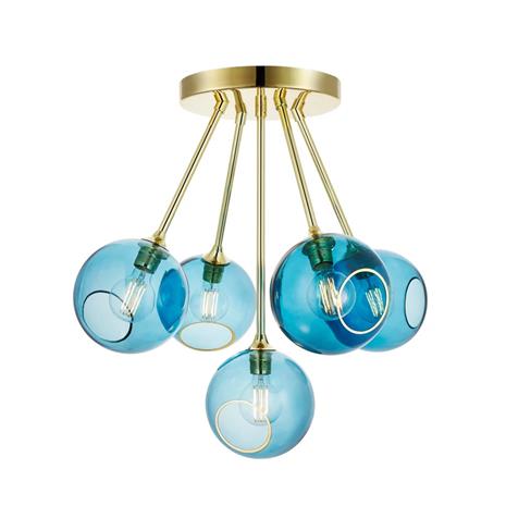 Ballroom Molecule kattovalaisin, sininen, lasi, 5-valo, 5 valoa