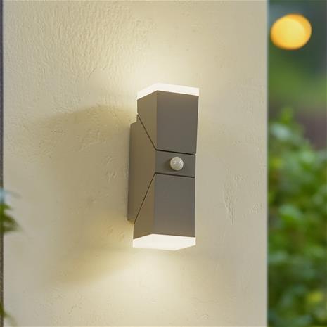 Lindby LED-ulkoseinävalaisin Sally, 22 cm, harmaa, anturi – kuva 3/3