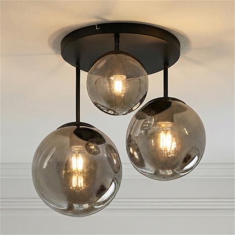 Lindby Teeja -kattovalo, 3 lasipalloa, savunharmaa