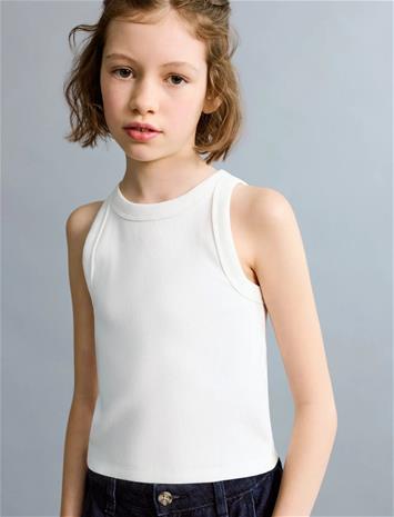 Mango Ribbed Cotton-Blend Top - Navy - 13-14