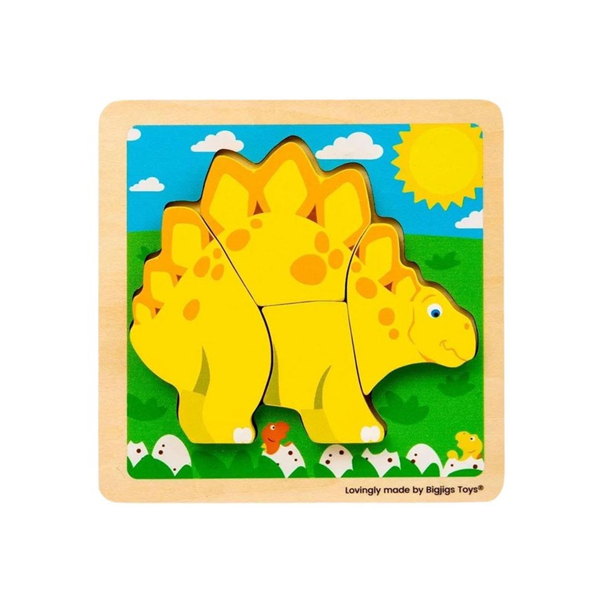 Bigjigs Wooden Shape Puzzle Stegosaurus - 4 pcs.