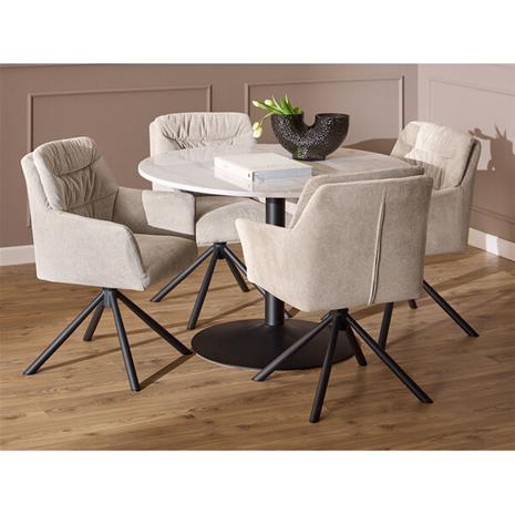 Stabby Ruokailuryhmä Pyöreä 110 Cm + 4 Ruokapöydän Tuolia - Musta/Valkoinen/Beige