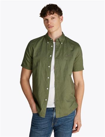 Tommy Hilfiger Linen Blend Solid Ss Rf Shirt Tops Shirts Short-sleeved Shirts Green Tommy Hilfiger