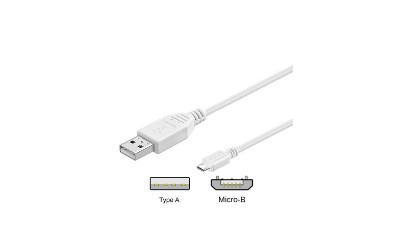 Pro USB-A <-> USB Micro-B - 5m - Valkoinen