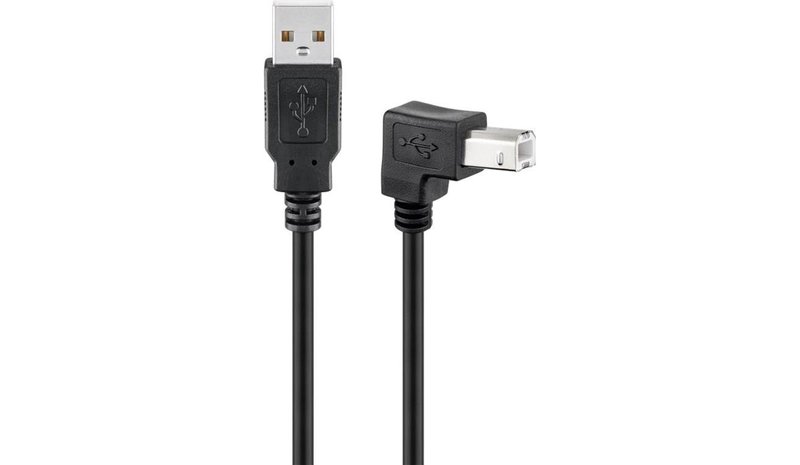 Pro USB-A <-> USB-B 2.0 - 90° - 1m - Musta – kuva 1/2