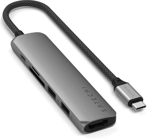 Satechi 1x 6-in-1 USB-C Slim Multiport -sovitin - Avaruudenharmaa
