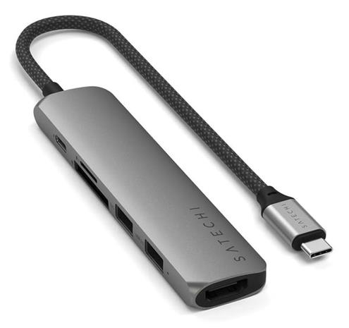 Satechi 1x 6-in-1 USB-C Slim Multiport -sovitin - Avaruudenharmaa