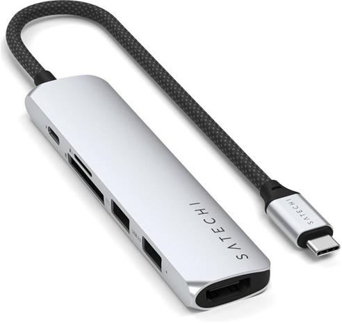 Satechi 6-in-1 USB-C Slim Multiport -sovitin - hopea