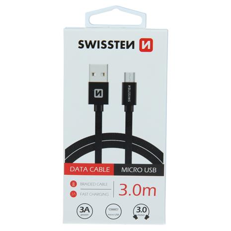 Swissten Textile Quick Charge Universal Micro USB Data and Charging Cable 3.0m Black