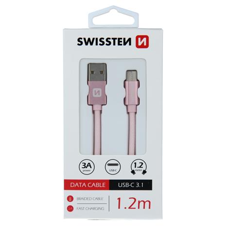 Swissten Textile Universal Quick Charge 3.1 USB-C Data and Charging Cable 1.2m Pink