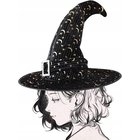 Noitahattu kultaisilla koristeilla Musta Halloween