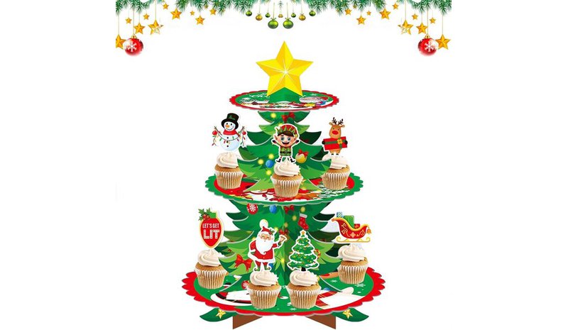 Joulu 3-tier pahvi Cupcake Stand