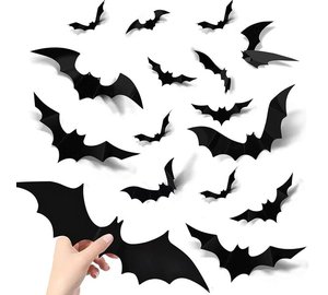 Vedenpitävä 3D Halloween-koristeiden lepakkotarrojen sarja Smartelf 72 kpl Musta