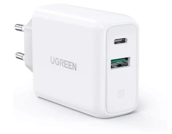 Nopea USB-C + USB laturi, valkoinen