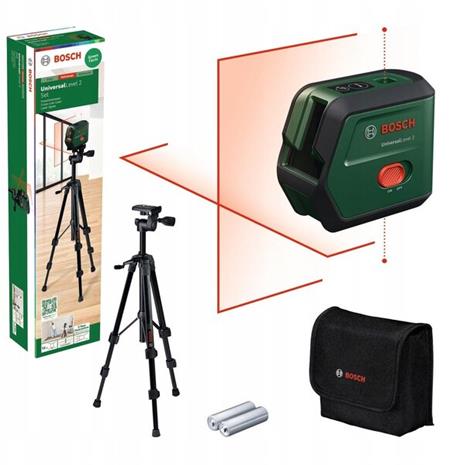 Bosch UniversalLevel 2 (0603663F01) 2xAA, ristilinjalaser + tarvikesarja