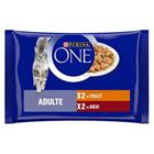 4x 85g PURINA ONE Adult kana- ja naudanliha märkäruokaa kissoille