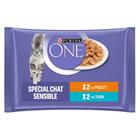 4x 85g PURINA ONE Sensitive Kana ja tonnikala märkäruokaa kissoille