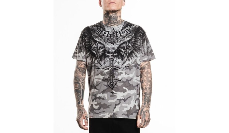 Affliction - Death Eyes S/S Tee - T-paita - Miehet - Harmaa