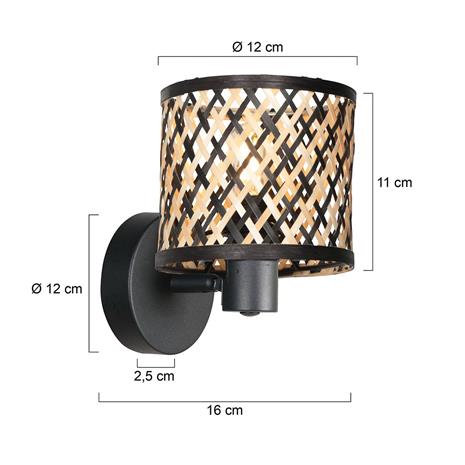 Sumba-seinävalaisin, musta, luonnonvärinen/musta bambu, E14 – kuva 1/1