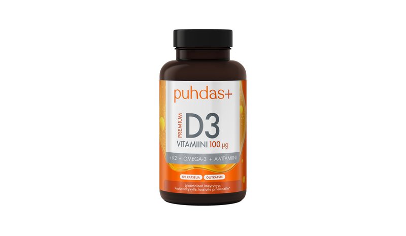Puhdas+ Premium D3-vitamiini 100 µg, 120 kaps – kuva 1/3