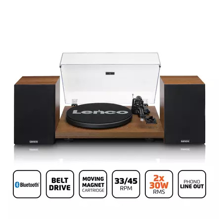 Lenco LS-480WD Turntable with Amplifier & Speakers Wood
