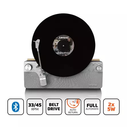 Lenco Fully Automatic Vertical Turntable with BT Speakers Silver